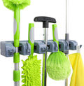 Amazon Basics RectangularHeavy Duty Wall Mount Broomand Mop Holder, Sturdy ToolOrganizer with Hooks and Slotsfor Garage, Garden, Laundry,Kitchen Organization, 2.36 x16.9 x 3.35 in, Gray