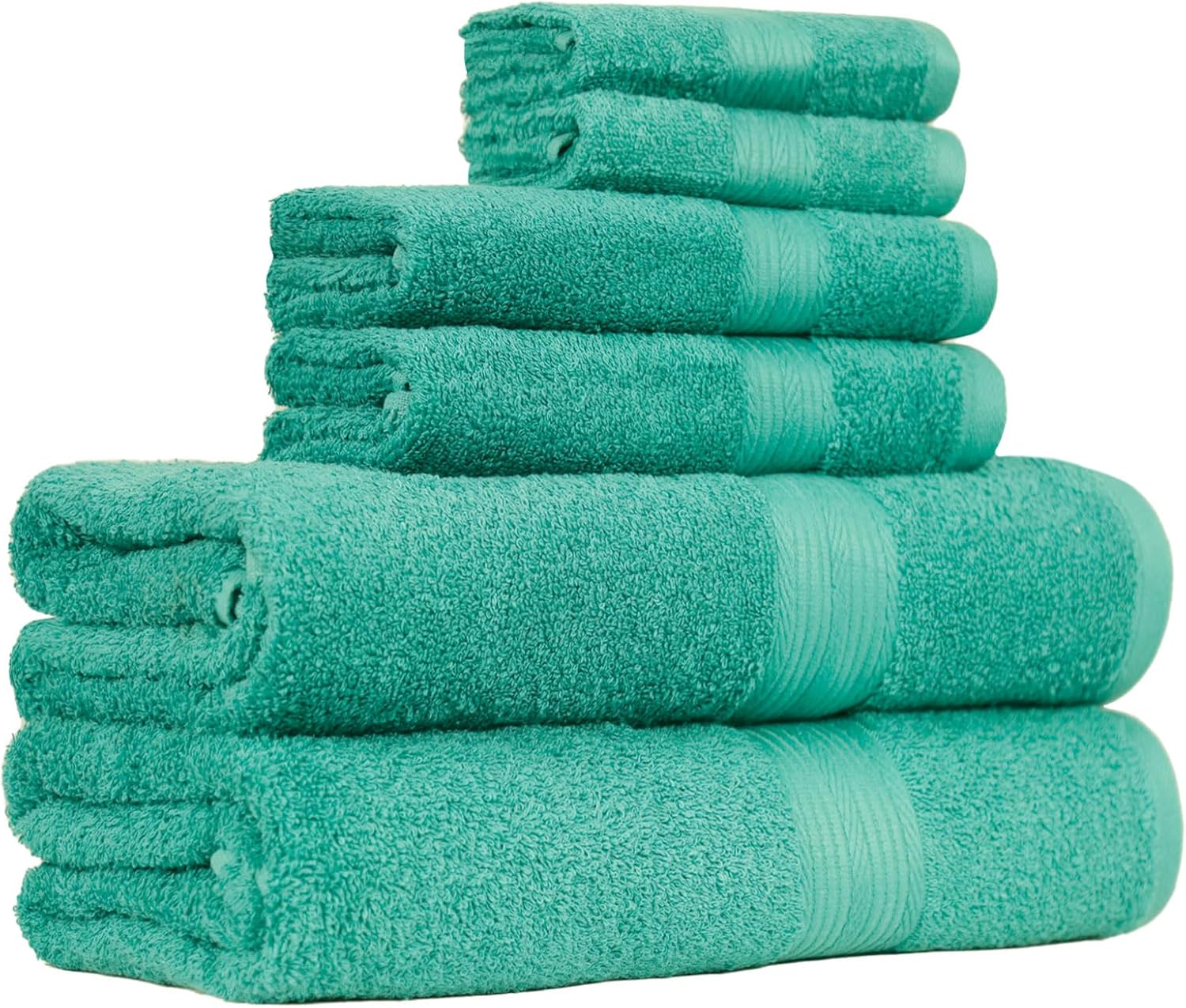 Amazon Basics 6-PieceOversized Fade-Resistant TowelSet, 100% Cotton, HighlyAbsorbent, Soft, Teal, 2 BathTowels, 2 Hand Towels, 2Washcloths